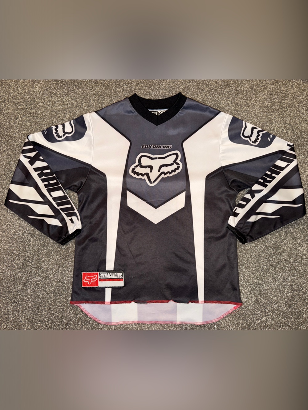 Y2K Fox Kids Black and White Racing Jersey size M?
